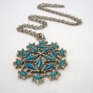 1970’s Faux Turquoise Sun Star Pendant Necklace